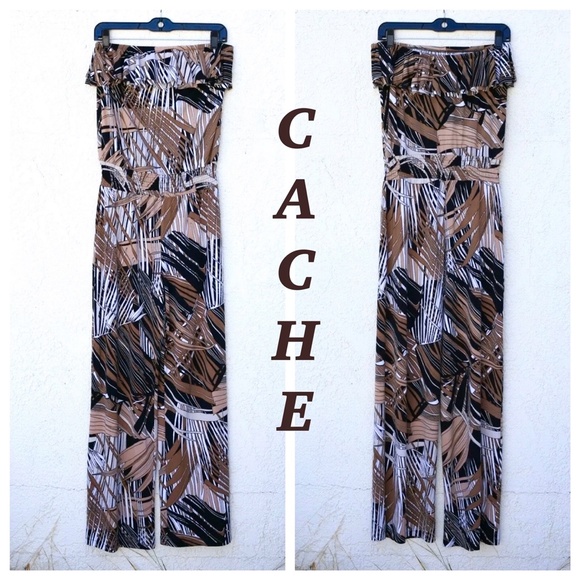 CACHE FLORAL PRINT DISCO JUMPSUIT OFF SHOULDER - Picture 1 of 8